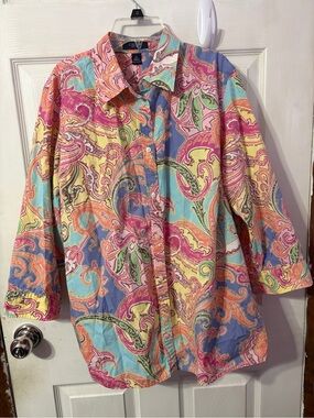 Chaps Paisley Button-Up Shirt in Pink, Yellow, Blue, Teal, Orange